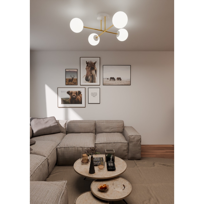 Lampadario a sospensione con supporto rigido MAGNUM 4xE14/10W/230V bianco/oro