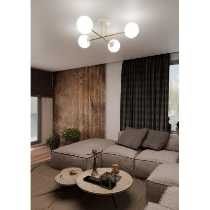 Lampadario a sospensione con supporto rigido MAGNUM 4xE14/10W/230V bianco/oro