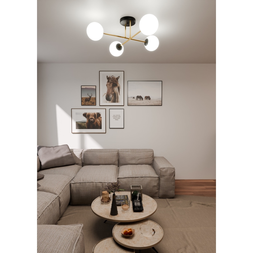 Lampadario a sospensione con supporto rigido MAGNUM 4xE14/10W/230V bianco/oro/nero