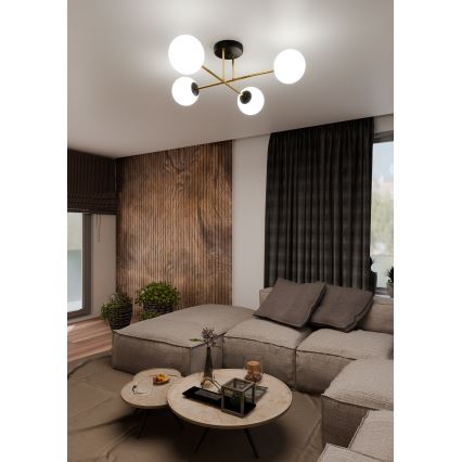 Lampadario a sospensione con supporto rigido MAGNUM 4xE14/10W/230V bianco/oro/nero