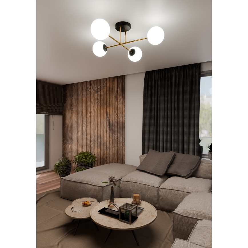 Lampadario a sospensione con supporto rigido MAGNUM 4xE14/10W/230V bianco/oro/nero