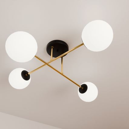 Lampadario a sospensione con supporto rigido MAGNUM 4xE14/10W/230V bianco/oro/nero