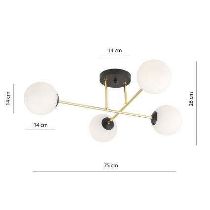 Lampadario a sospensione con supporto rigido MAGNUM 4xE14/10W/230V bianco/oro/nero