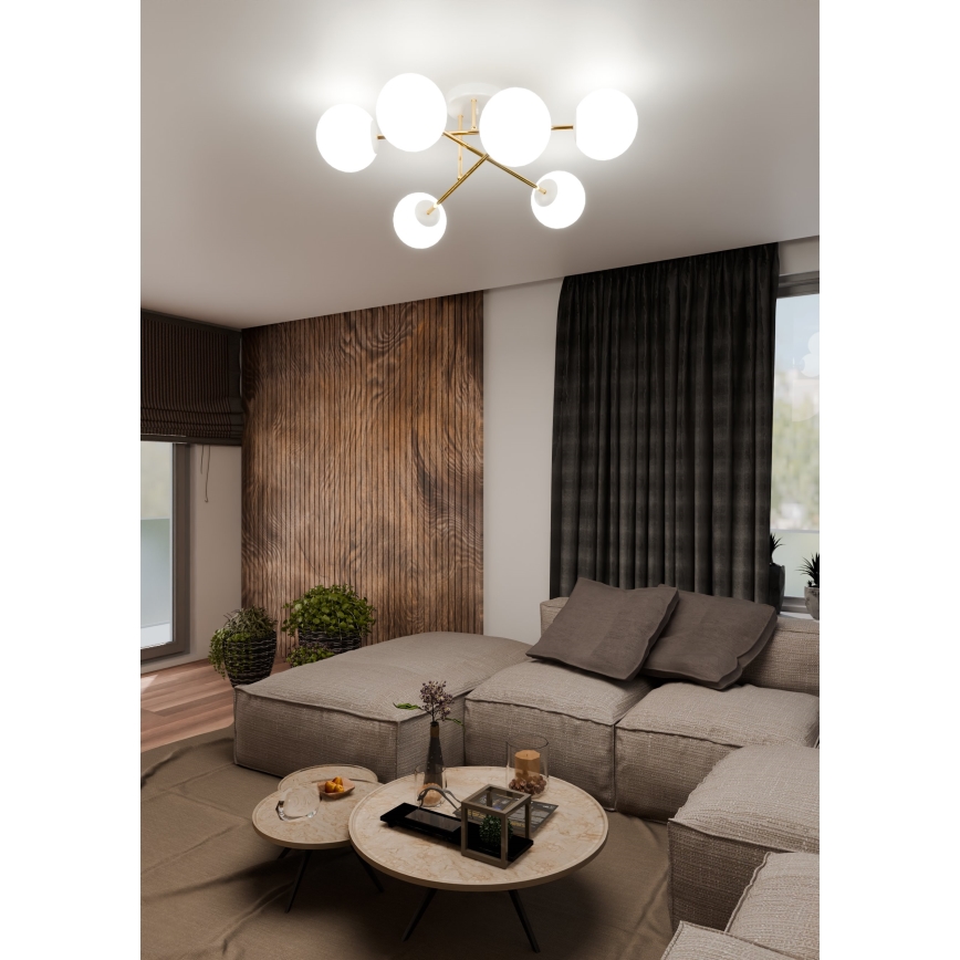 Lampadario a sospensione con supporto rigido MAGNUM 6xE14/10W/230V bianco/oro