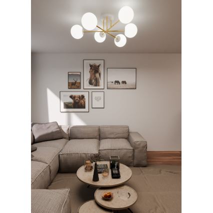 Lampadario a sospensione con supporto rigido MAGNUM 6xE14/10W/230V bianco/oro
