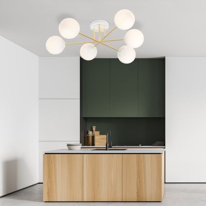 Lampadario a sospensione con supporto rigido MAGNUM 6xE14/10W/230V bianco/oro