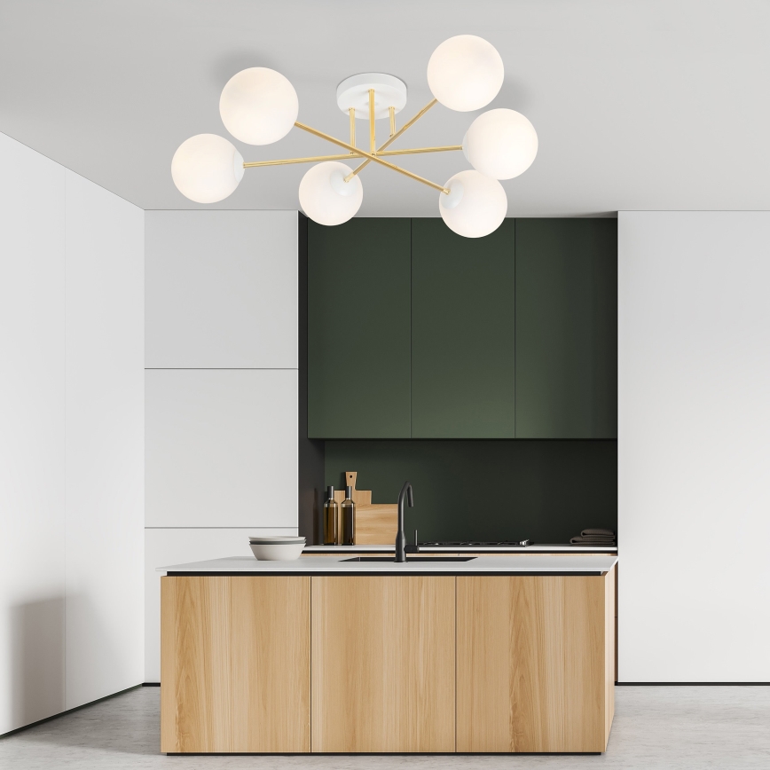 Lampadario a sospensione con supporto rigido MAGNUM 6xE14/10W/230V bianco/oro