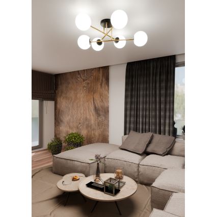 Lampadario a sospensione con supporto rigido MAGNUM 6xE14/10W/230V bianco/oro/nero