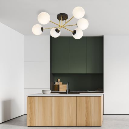 Lampadario a sospensione con supporto rigido MAGNUM 6xE14/10W/230V bianco/oro/nero