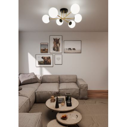 Lampadario a sospensione con supporto rigido MAGNUM 6xE14/10W/230V bianco/oro/nero