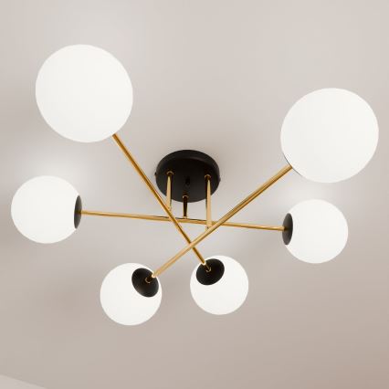 Lampadario a sospensione con supporto rigido MAGNUM 6xE14/10W/230V bianco/oro/nero