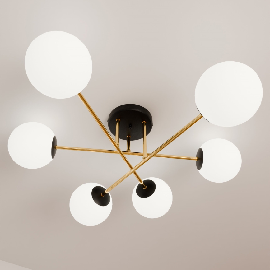 Lampadario a sospensione con supporto rigido MAGNUM 6xE14/10W/230V bianco/oro/nero