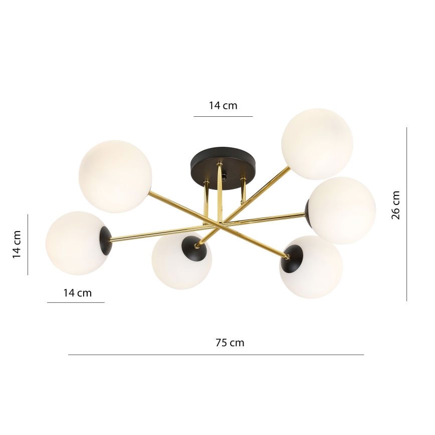 Lampadario a sospensione con supporto rigido MAGNUM 6xE14/10W/230V bianco/oro/nero