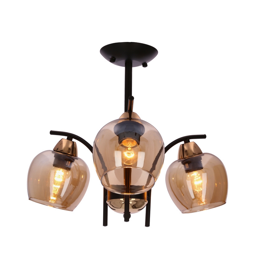 Lampadario a sospensione con supporto rigido MERRA 3xE27/40W/230V nero/beige
