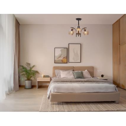 Lampadario a sospensione con supporto rigido MERRA 3xE27/40W/230V nero/beige