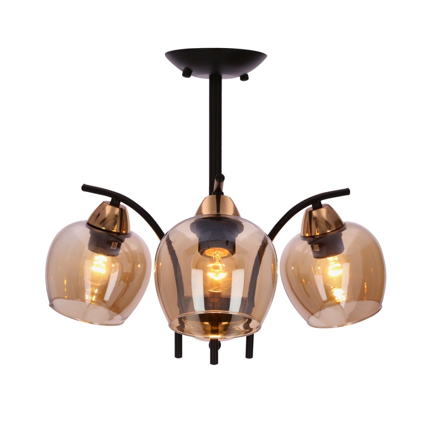 Lampadario a sospensione con supporto rigido MERRA 3xE27/40W/230V nero/beige