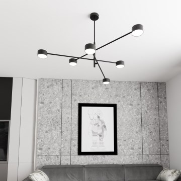 Lampadario a sospensione con supporto rigido NATSU 6xGX53/12W/230V nero
