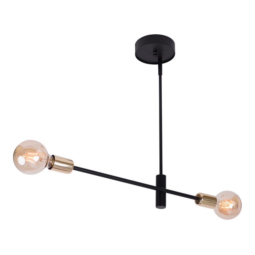 Lampadario a sospensione con supporto rigido ONYX 2xE27/60W/230V nero/oro