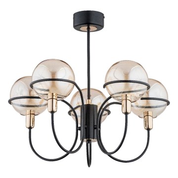 Lampadario a sospensione con supporto rigido PETRA 5xE14/10W/230V nero/oro