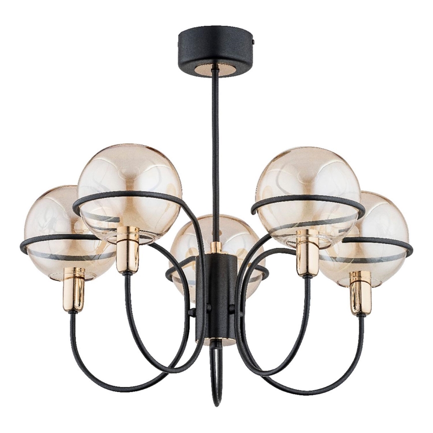 Lampadario a sospensione con supporto rigido PETRA 5xE14/10W/230V nero/oro