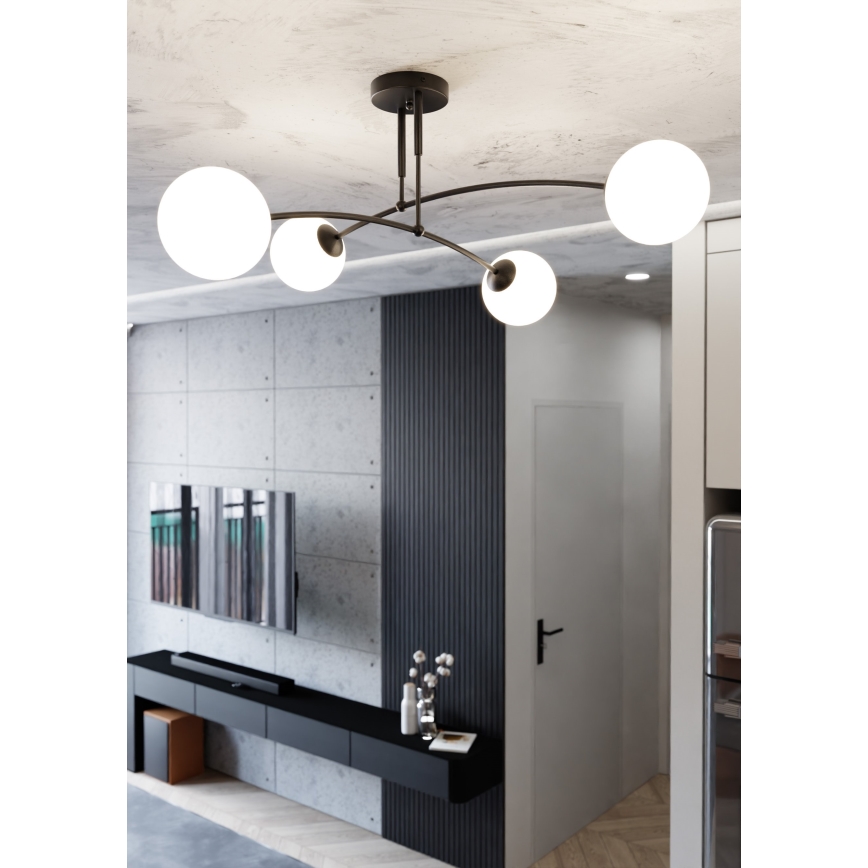 Lampadario a sospensione con supporto rigido PREGOS 4xE14/10W/230V nero