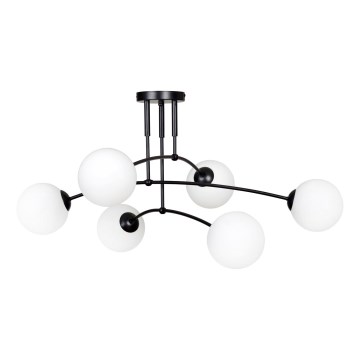 Lampadario a sospensione con supporto rigido PREGOS 6xE14/10W/230V nero/bianco