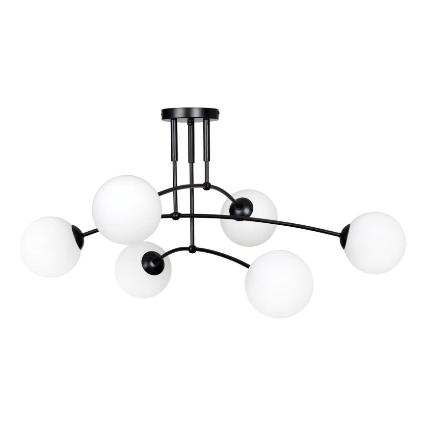 Lampadario a sospensione con supporto rigido PREGOS 6xE14/10W/230V nero/bianco