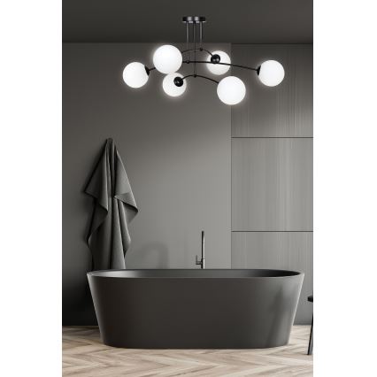 Lampadario a sospensione con supporto rigido PREGOS 6xE14/10W/230V nero/bianco