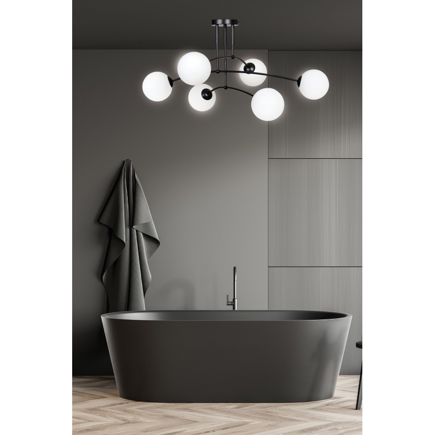 Lampadario a sospensione con supporto rigido PREGOS 6xE14/10W/230V nero/bianco