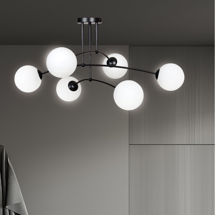 Lampadario a sospensione con supporto rigido PREGOS 6xE14/10W/230V nero/bianco