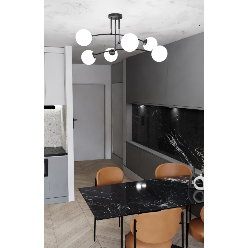 Lampadario a sospensione con supporto rigido PREGOS 6xE14/10W/230V nero/bianco