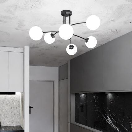 Lampadario a sospensione con supporto rigido PREGOS 6xE14/10W/230V nero/bianco