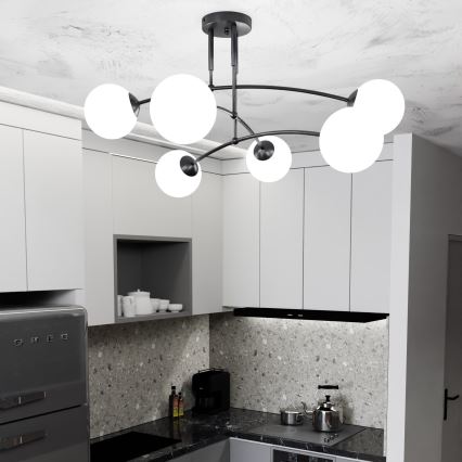 Lampadario a sospensione con supporto rigido PREGOS 6xE14/10W/230V nero/bianco