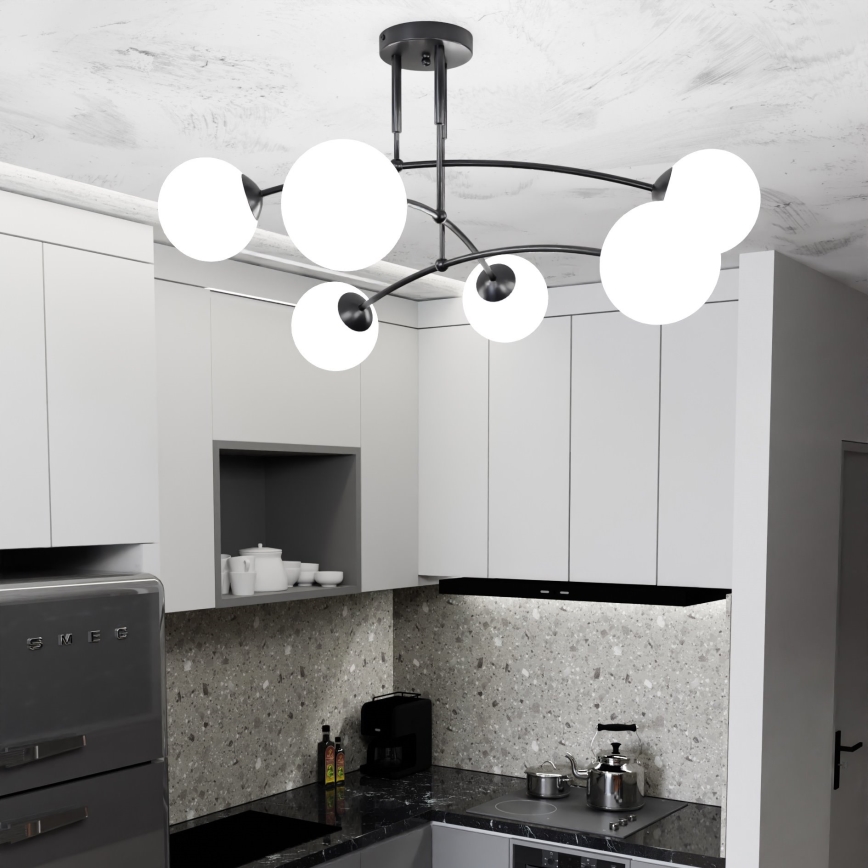 Lampadario a sospensione con supporto rigido PREGOS 6xE14/10W/230V nero/bianco