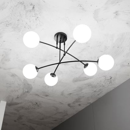 Lampadario a sospensione con supporto rigido PREGOS 6xE14/10W/230V nero/bianco