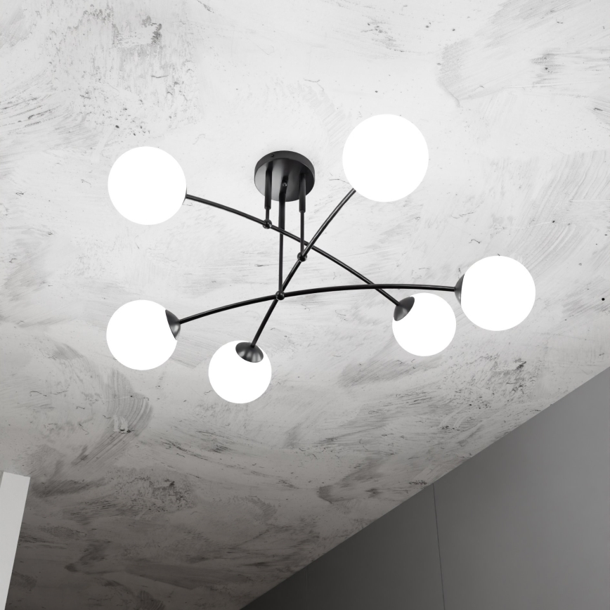 Lampadario a sospensione con supporto rigido PREGOS 6xE14/10W/230V nero/bianco