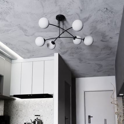 Lampadario a sospensione con supporto rigido PREGOS 6xE14/10W/230V nero/bianco