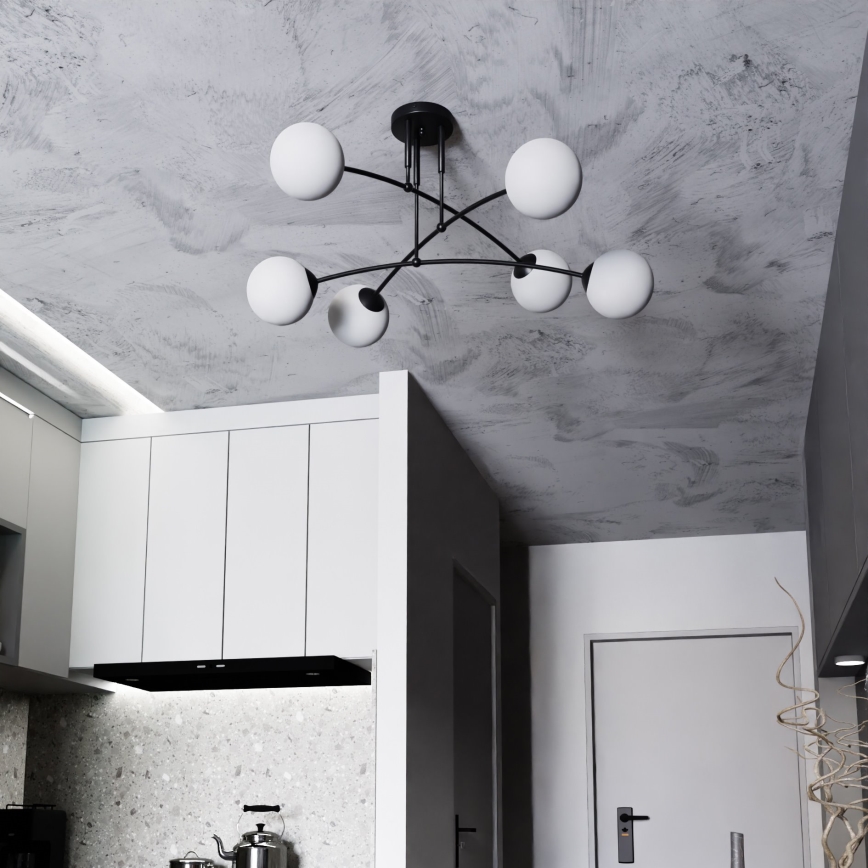 Lampadario a sospensione con supporto rigido PREGOS 6xE14/10W/230V nero/bianco
