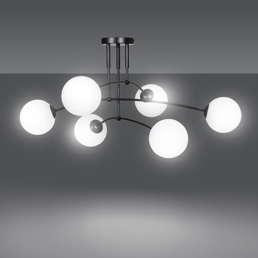 Lampadario a sospensione con supporto rigido PREGOS 6xE14/10W/230V nero/bianco