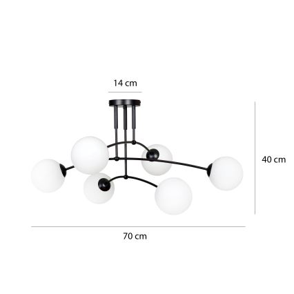 Lampadario a sospensione con supporto rigido PREGOS 6xE14/10W/230V nero/bianco
