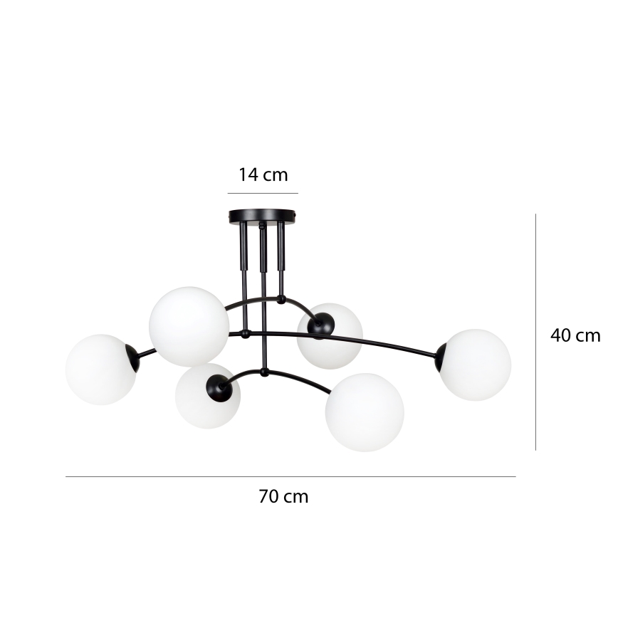Lampadario a sospensione con supporto rigido PREGOS 6xE14/10W/230V nero/bianco