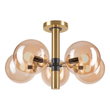 Lampadario a sospensione con supporto rigido ROLLO 5xE14/5W/230V oro/fumé beige