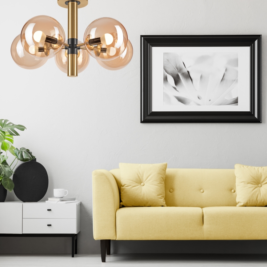 Lampadario a sospensione con supporto rigido ROLLO 5xE14/5W/230V oro/fumé beige