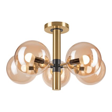 Lampadario a sospensione con supporto rigido ROLLO 5xE14/5W/230V oro/fumé beige