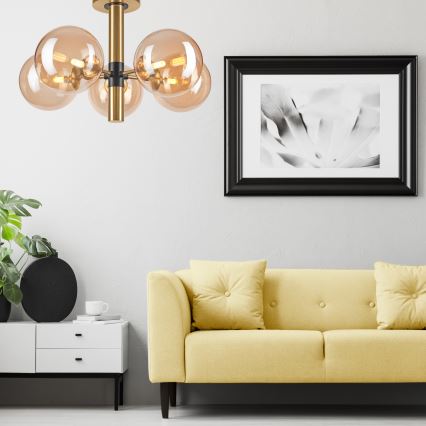 Lampadario a sospensione con supporto rigido ROLLO 5xG9/5W/230V oro/fumé beige
