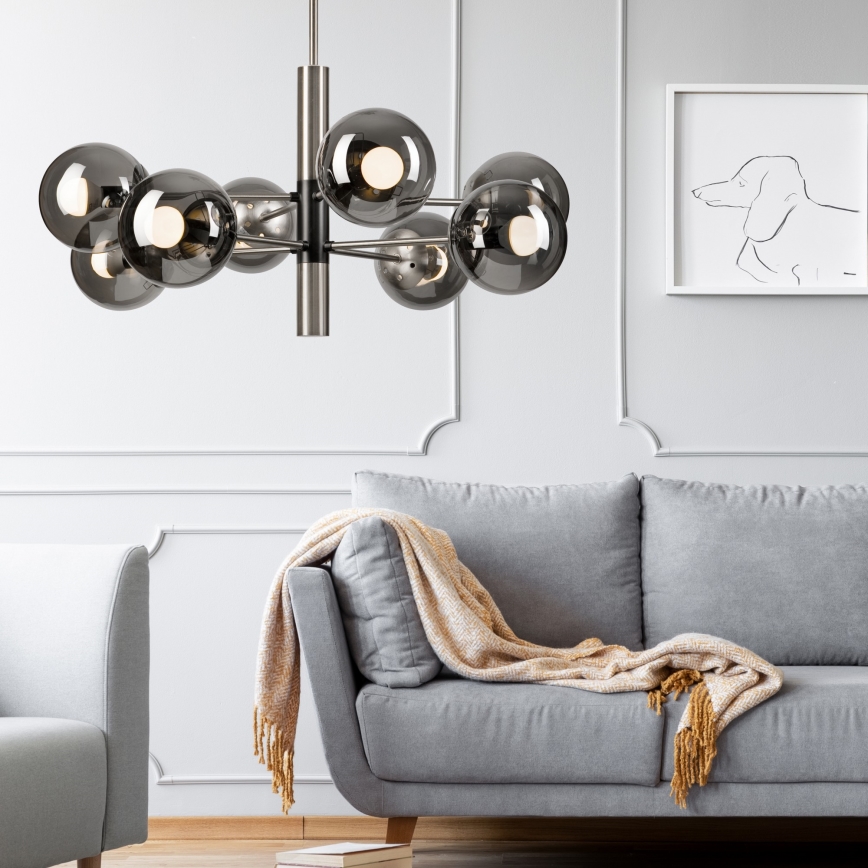 Lampadario a sospensione con supporto rigido ROLLO 8xE14/5W/230V cromo opaco/fumé
