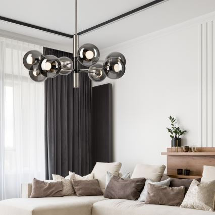 Lampadario a sospensione con supporto rigido ROLLO 8xE14/5W/230V cromo opaco/fumé