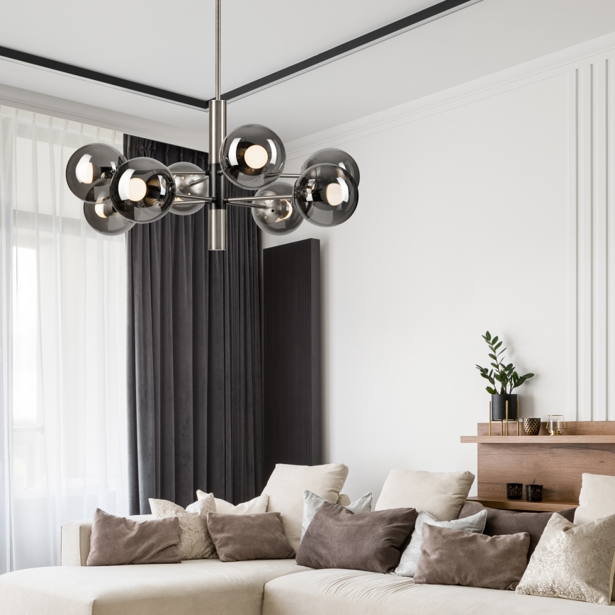 Lampadario a sospensione con supporto rigido ROLLO 8xE14/5W/230V cromo opaco/fumé