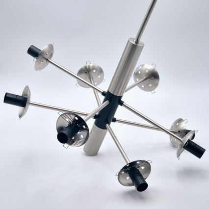 Lampadario a sospensione con supporto rigido ROLLO 8xE14/5W/230V cromo opaco/fumé