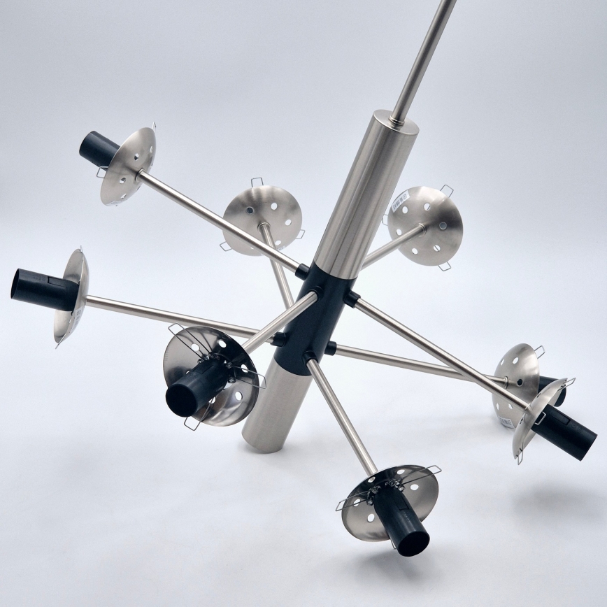 Lampadario a sospensione con supporto rigido ROLLO 8xE14/5W/230V cromo opaco/fumé